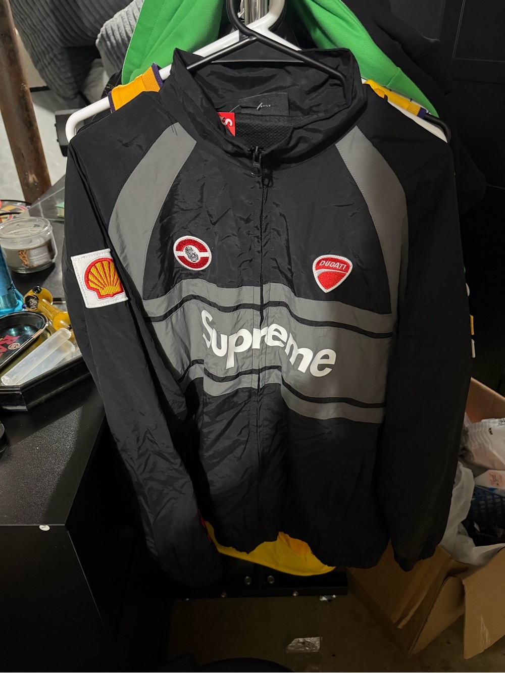 Men’s large Black & Gray Racing Logo Windbreaker Jacket